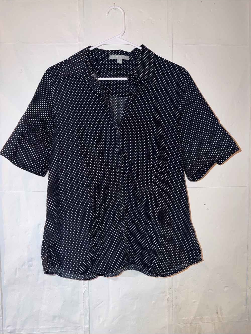 Foxcroft  100% cotton Black and White Polka Dot Button-Down Blouse